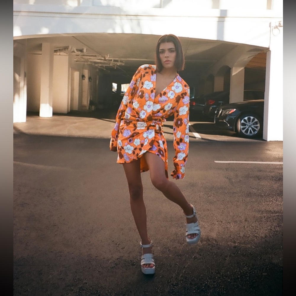 ZARA floral satin mini dress